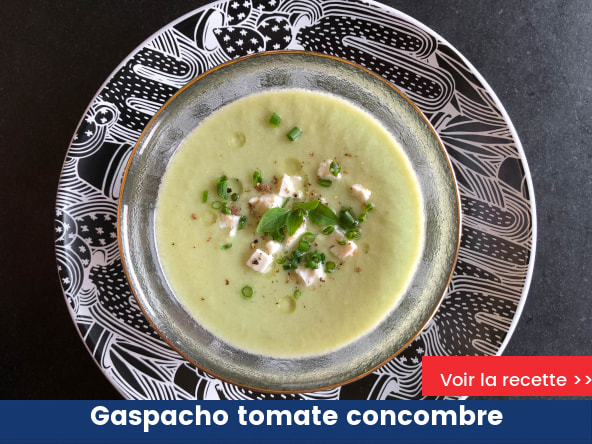 Gaspacho tomates concombre et basilic
